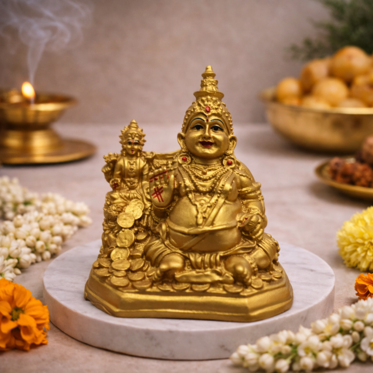 Polyresin Lord Kuber Idol for Home & Office | Wealth & Prosperity God Statue