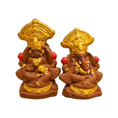 Natural Cow Dung Lakshmi Ganesh Ji Idol Set with Golden Finish for Diwali Pooja