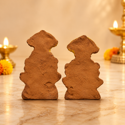Natural Cow Dung Lakshmi Ganesh Ji Idol Set with Golden Finish for Diwali Pooja