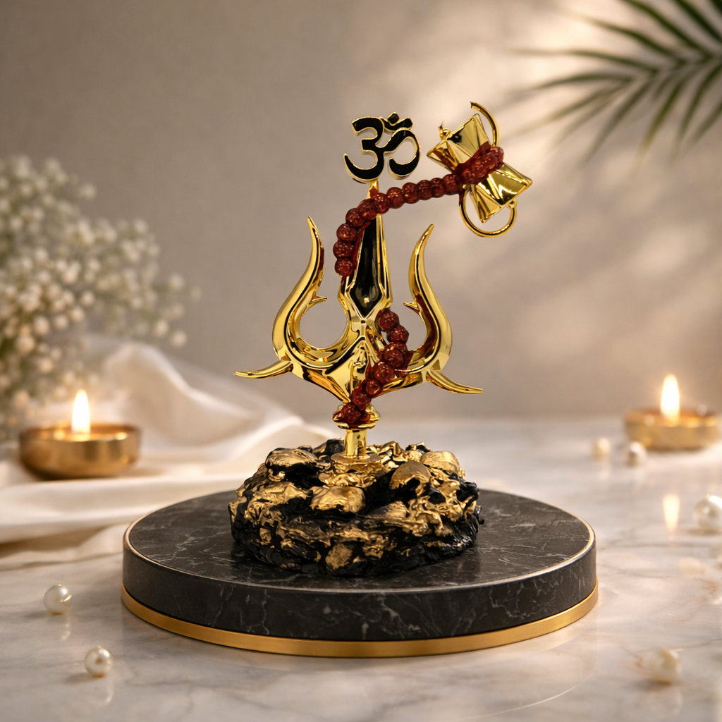 Mahadev Trishul with Om Damru & Rudraksha Decorative Showpiece