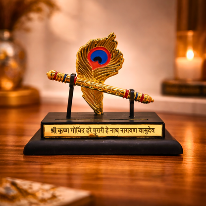 Shri Krishna Bansuri with Mor Pankh Decorative Showpiece for Home Decor