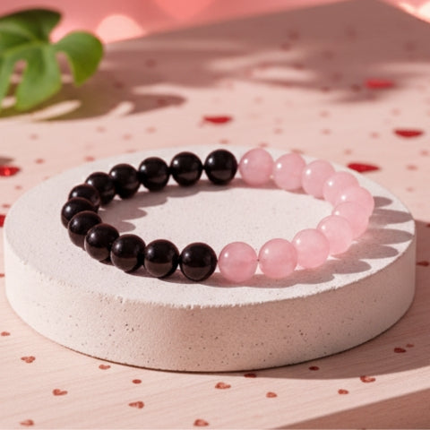 Rose Quartz and Black Tourmaline Bracelet for Love and Protection