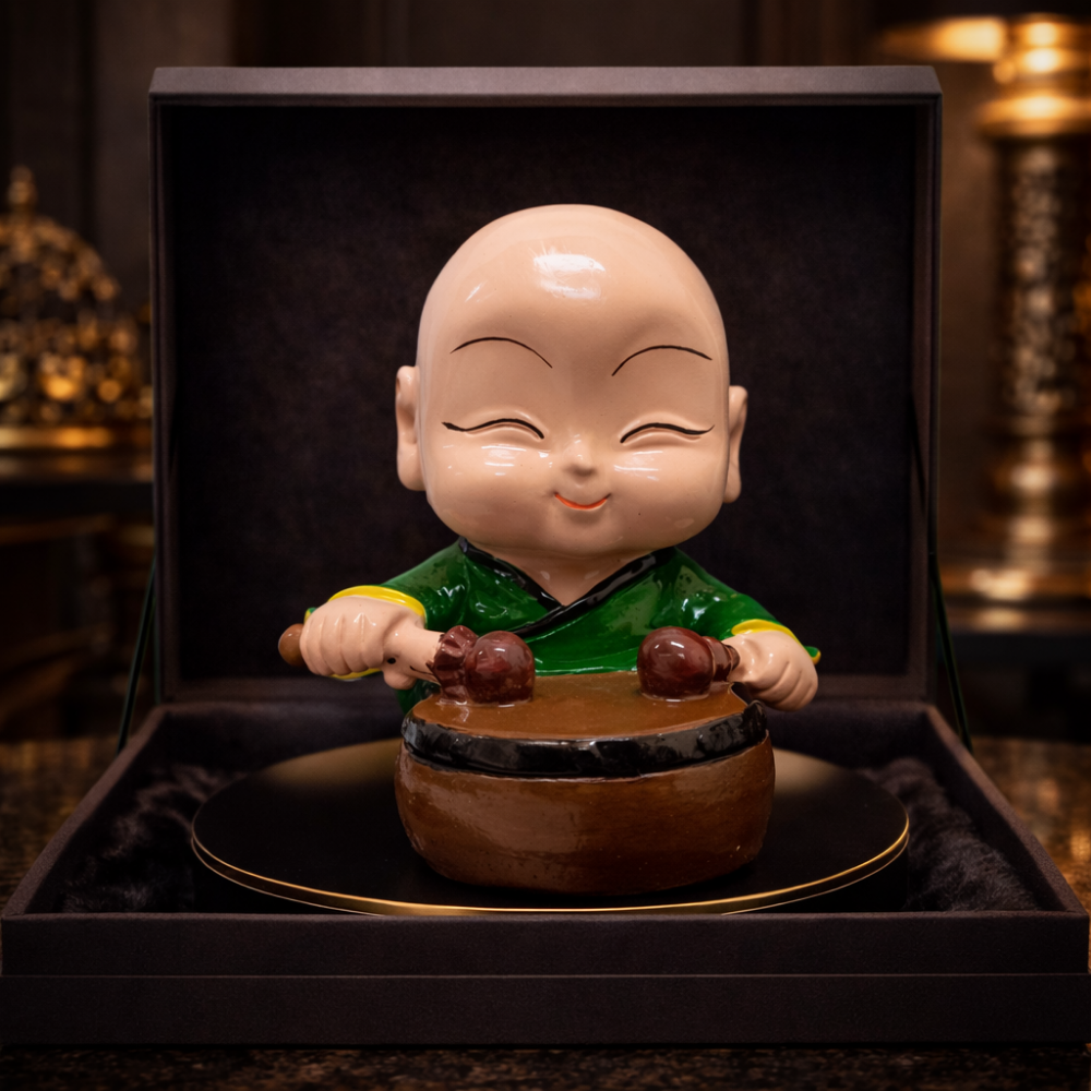 Drummer Monk Figurine – Cute Music Monk Showpiece for Home Décor