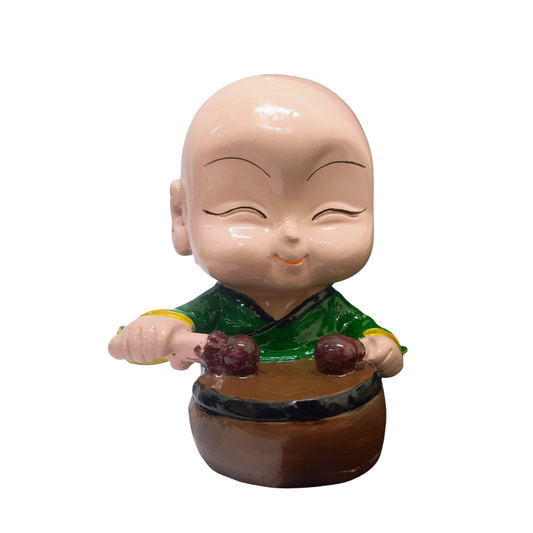 Drummer Monk Figurine – Cute Music Monk Showpiece for Home Décor