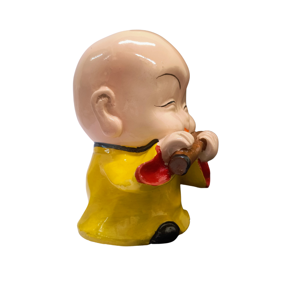 Flute Playing Monk Figurine – Cute Zen Monk Statue for Peace & Home Décor