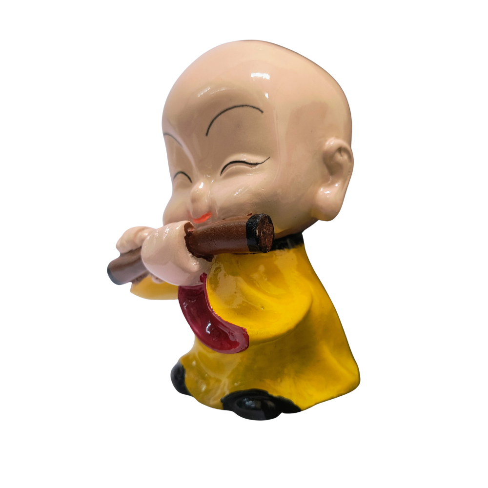 Flute Playing Monk Figurine – Cute Zen Monk Statue for Peace & Home Décor