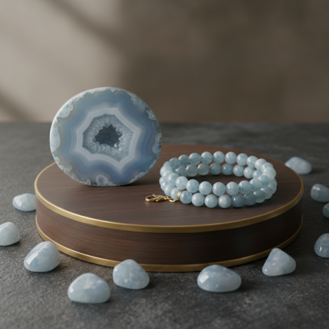 Blue Lace Agate Harmony Bracelet – Calmness, Communication & Emotional Healing Stone