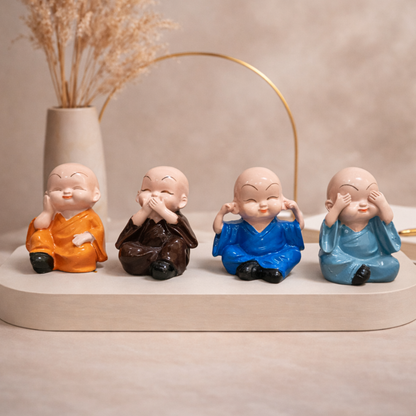 Four Little Monk Polyresin Showpiece Set – See, Hear, Speak & Think No Evil