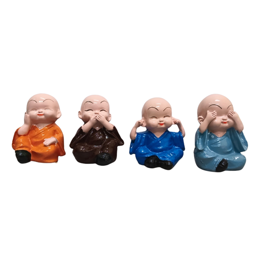 Four Little Monk Polyresin Showpiece Set – See, Hear, Speak & Think No Evil