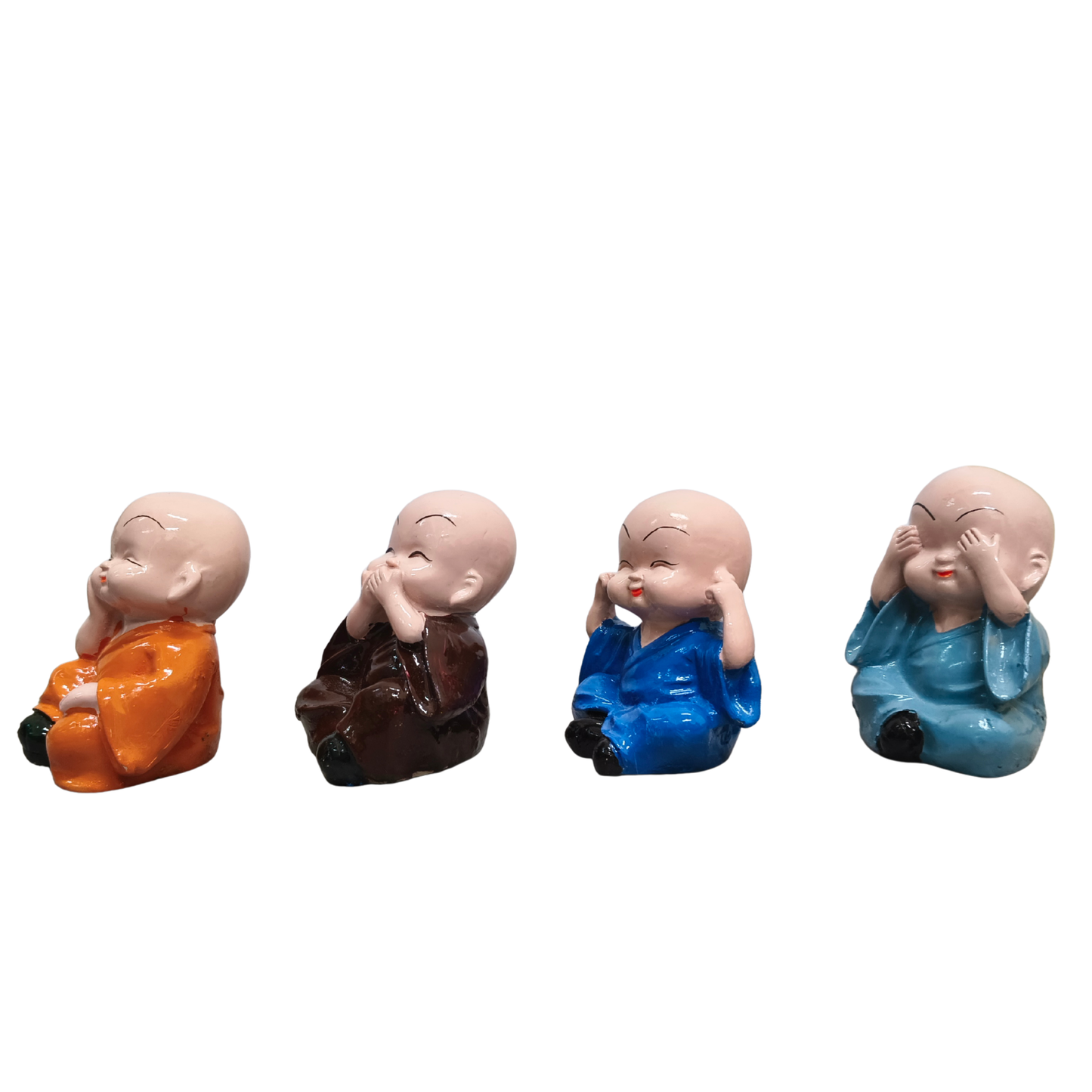 Four Little Monk Polyresin Showpiece Set – See, Hear, Speak & Think No Evil