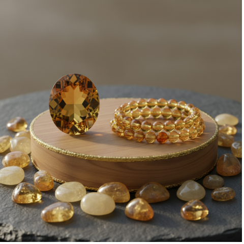 Exquisite Amber Gemstone and Beaded Bracelet on Elegant Wooden Display