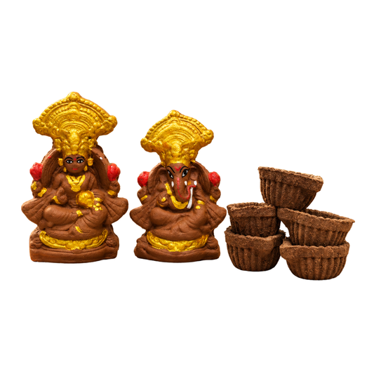 Cow Dung Lakshmi Ganesh Ji Idol & Diya Combo Pack for Diwali Pooja