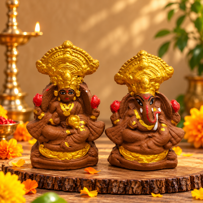 Cow Dung Lakshmi Ganesh Ji Idol & Diya Combo Pack for Diwali Pooja