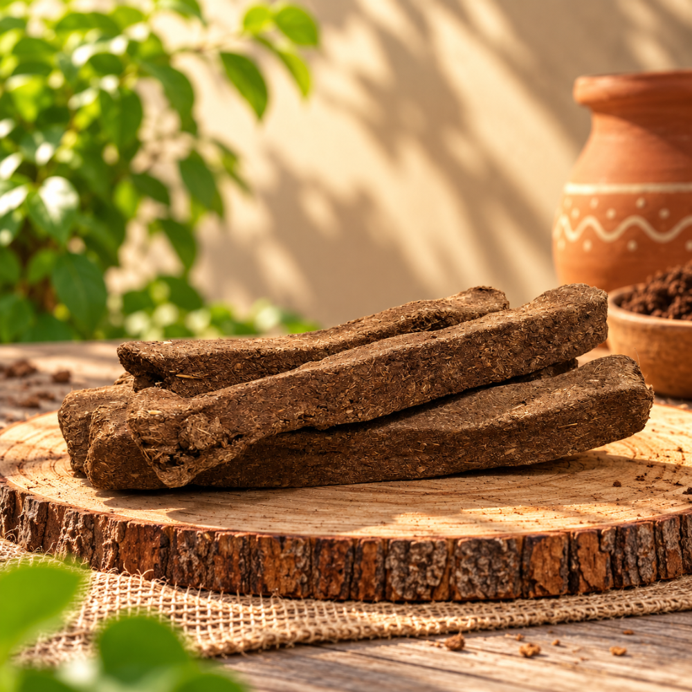 Natural Cow Dung Havan Combo Pack – Cow Dung Cakes and Cow Dung Wood Sticks for Havan, Yagya, Diwali Pooja & Hindu Religious Rituals