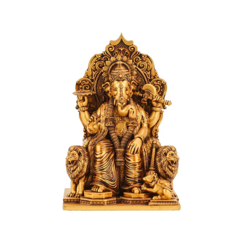 Big Brass Lord Ganesha Statue (15 Inch) – Antique Finish Mandir Decorative Idol