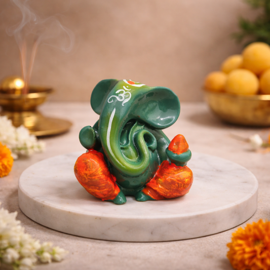 Lord Ganesha Polyresin Idol – Green Ganpati Decorative Showpiece