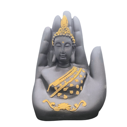 Black & Gold Buddha in Hand Idol – Luxury Meditation & Peace Home Decor