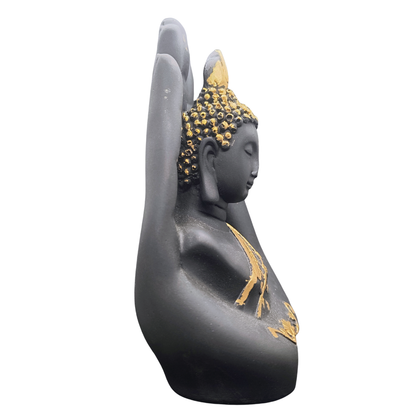 Black & Gold Buddha in Hand Idol – Luxury Meditation & Peace Home Decor