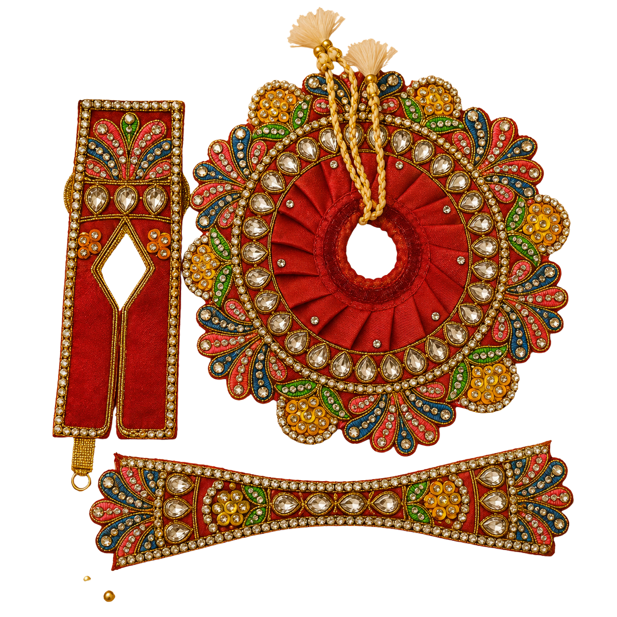 Designer Rajasthani Wedding Shagun Set – Red Multicolor Kundan Embroidered Decorative Set