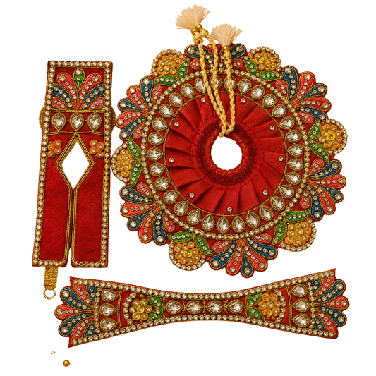 Designer Rajasthani Wedding Shagun Set – Red Multicolor Kundan Embroidered Decorative Set