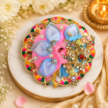 Blue Pink Ladoo Gopal Mukut Set – Designer Thakur Ji Shringar Crown