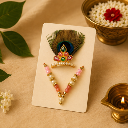 Shahi Ladoo Gopal Mukut Set – Pearl & Stone Designer Thakur Ji Crown