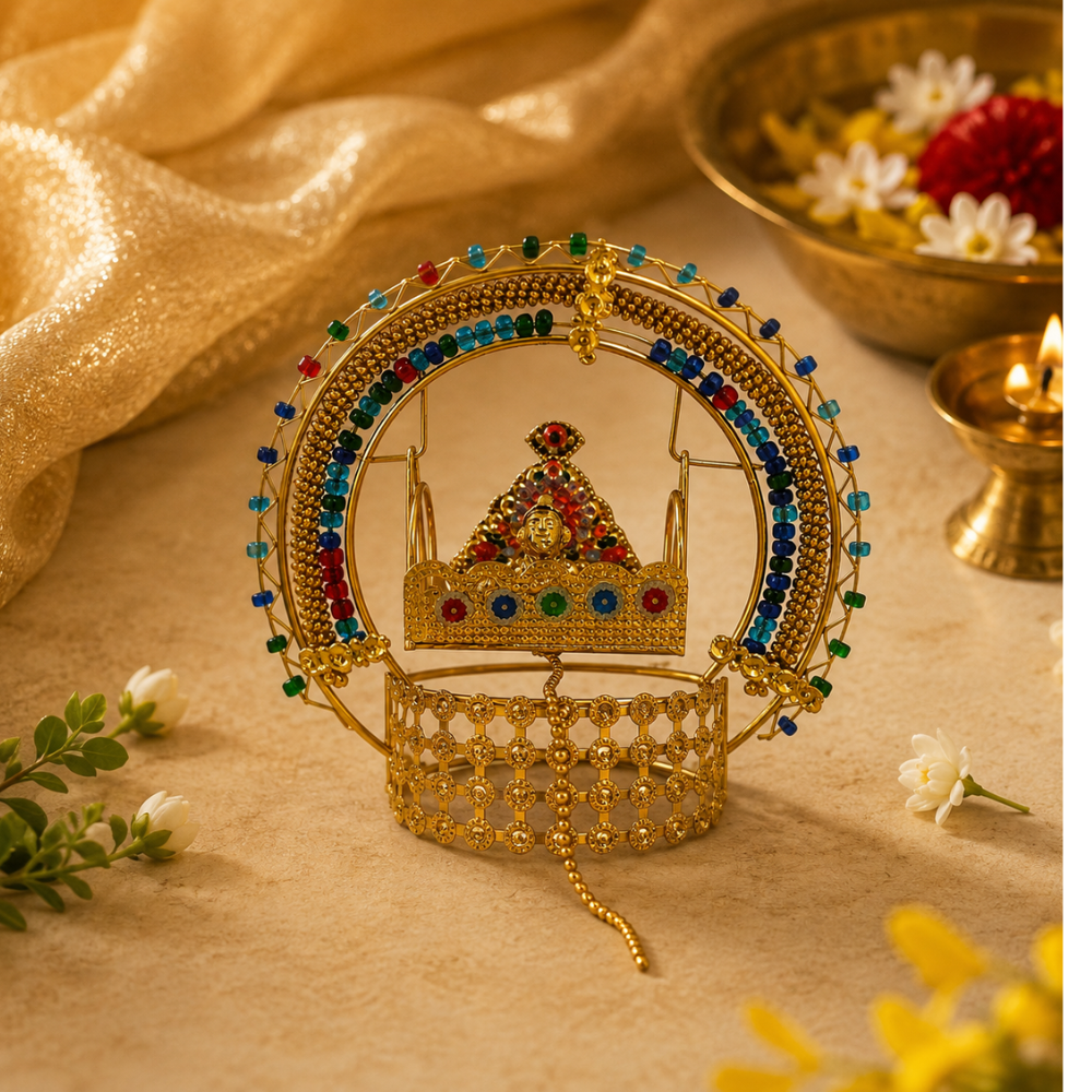 Ladoo Gopal Jhula – Designer Golden Beaded Thakur Ji Swing