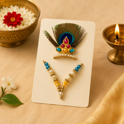 Shahi Ladoo Gopal Mukut Set – Pearl & Stone Designer Thakur Ji Crown