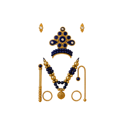 Kanha Ji Designer Mukut Set – Blue & Orange Ladoo Gopal Shringar Crown