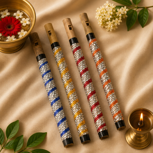 Krishna Ji Designer Bansuri Set – Multicolor Sequins Work Decorative Flute