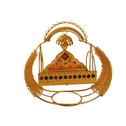 Ladoo Gopal Jhula – Golden Designer Thakur Ji Swing with Decorative Canopy