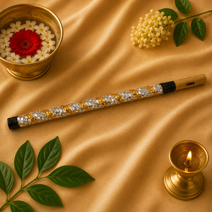 Krishna Ji Bansuri Set – Blue & Golden Designer Flute