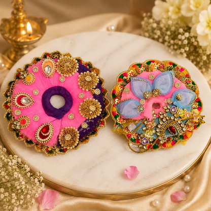 Pink Purple Ladoo Gopal Mukut – Designer Thakur Ji Shringar Crown Set