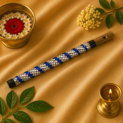 Krishna Ji Bansuri Set – Blue & Golden Designer Flute