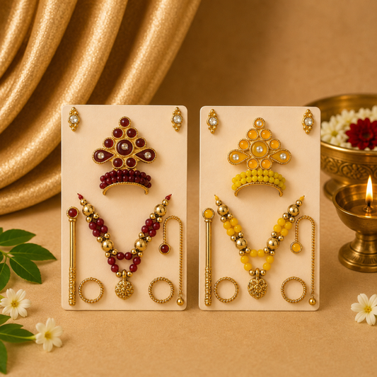 Kanha Ji Shringar Mukut Set – Red & Yellow Beaded Ladoo Gopal Crown