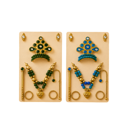Royal Ladoo Gopal Mukut Set – Green Blue Thakur Ji Designer Shringar