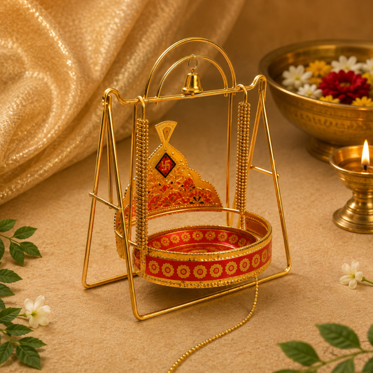 Ladoo Gopal Jhula – Royal Golden Thakur Ji Swing for Krishna Ji