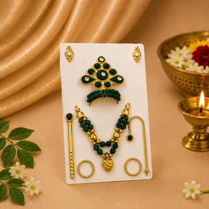 Royal Ladoo Gopal Mukut Set – Green Blue Thakur Ji Designer Shringar