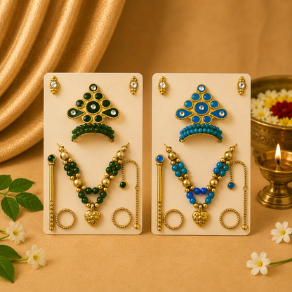 Royal Ladoo Gopal Mukut Set – Green Blue Thakur Ji Designer Shringar
