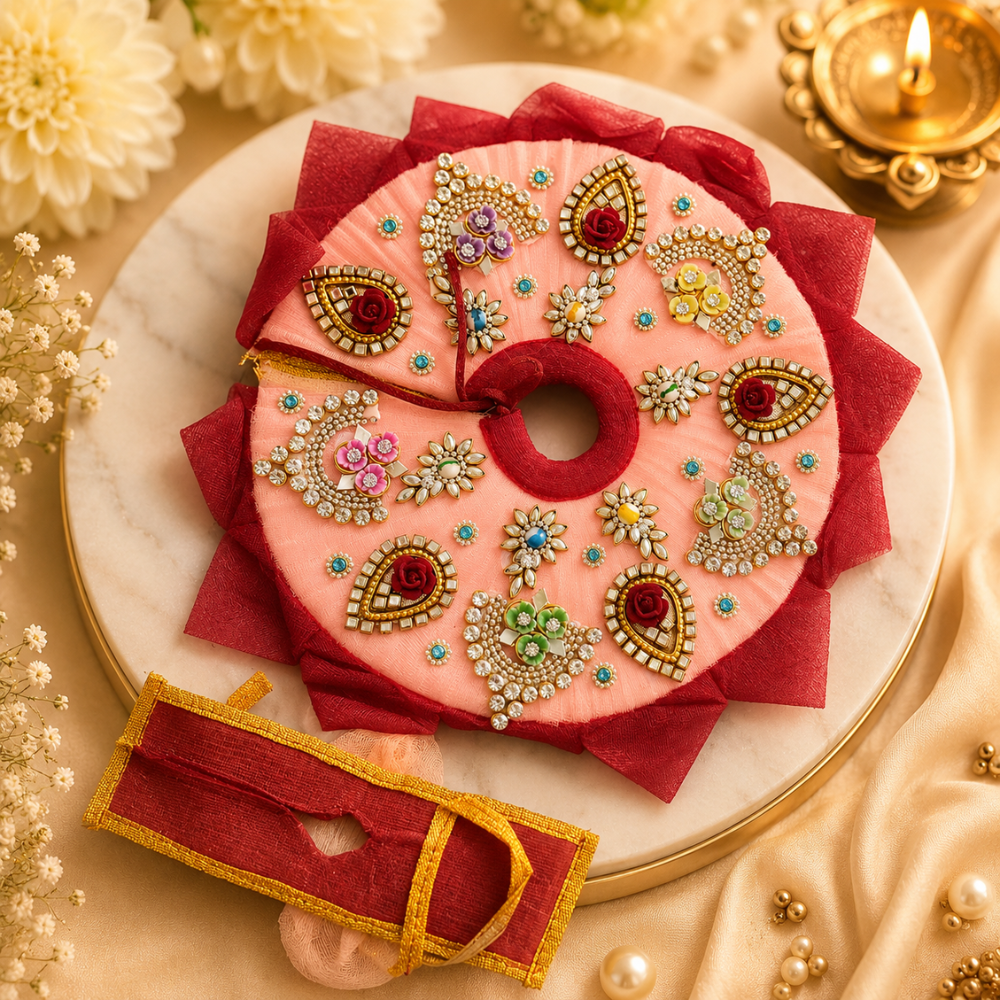 Pink & Red Ladoo Gopal Mukut Set – Designer Thakur Ji Shringar Crown