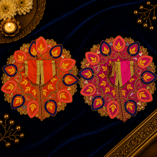 Designer Thakur Ji Vastra Set of 2 – Orange Pink Embroidered Ladoo Gopal Poshak