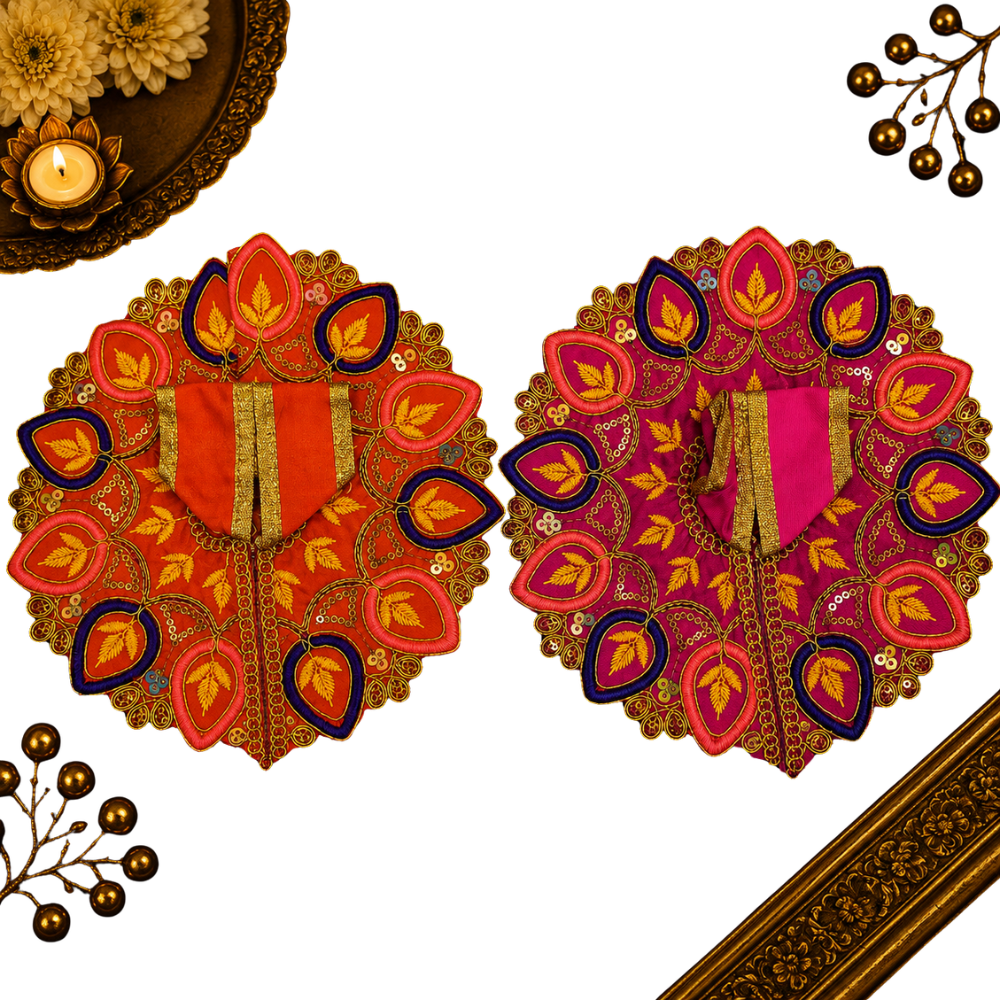 Designer Thakur Ji Vastra Set of 2 – Orange Pink Embroidered Ladoo Gopal Poshak
