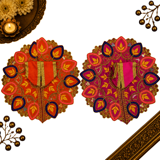 Designer Thakur Ji Vastra Set of 2 – Orange Pink Embroidered Ladoo Gopal Poshak