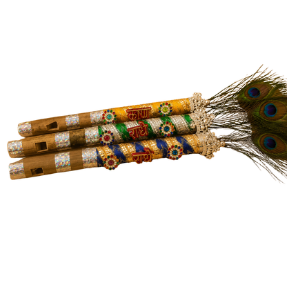Ladoo Gopal Bansuri Set – 3 Piece Designer Krishna Ji Flute with Peacock Feather