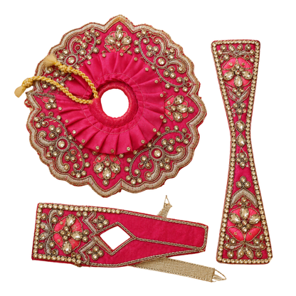 Designer Pink Ladoo Gopal Mukut Poshak Set – Embroidered Stone Work Thakur Ji Shringar Dress
