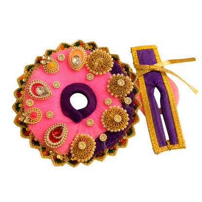 Rajsi Shringar Ladoo Gopal Mukut – Pink & Purple Designer Crown Set