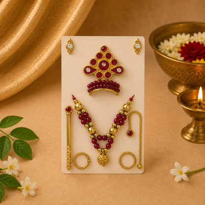 Multicolor Ladoo Gopal Mukut Set – Designer Thakur Ji Shringar Crown Set