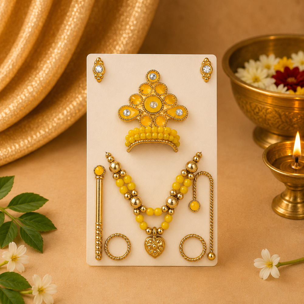 Multicolor Ladoo Gopal Mukut Set – Designer Thakur Ji Shringar Crown Set