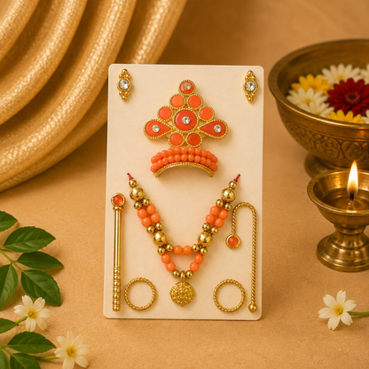 Multicolor Ladoo Gopal Mukut Set – Designer Thakur Ji Shringar Crown Set