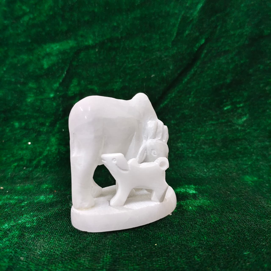 Sacred White Marble Kamdhenu Cow with Calf Idol – Prosperity & Vastu Blessings